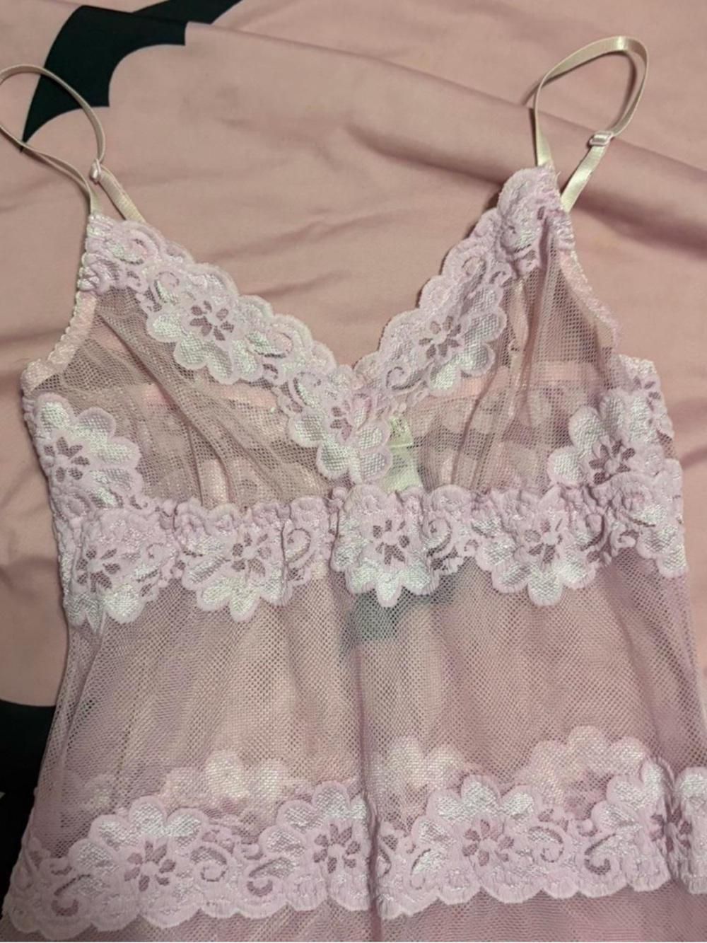 Light Pink Sheer Mesh Fredrick’s Of Hollywood Slip Dress - Picture 5 of 8